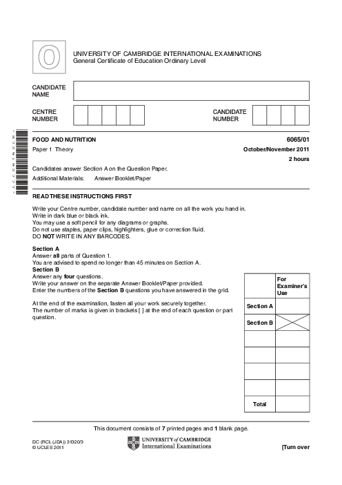 Food & Nutrition 6065/01 Oct Nov 2010