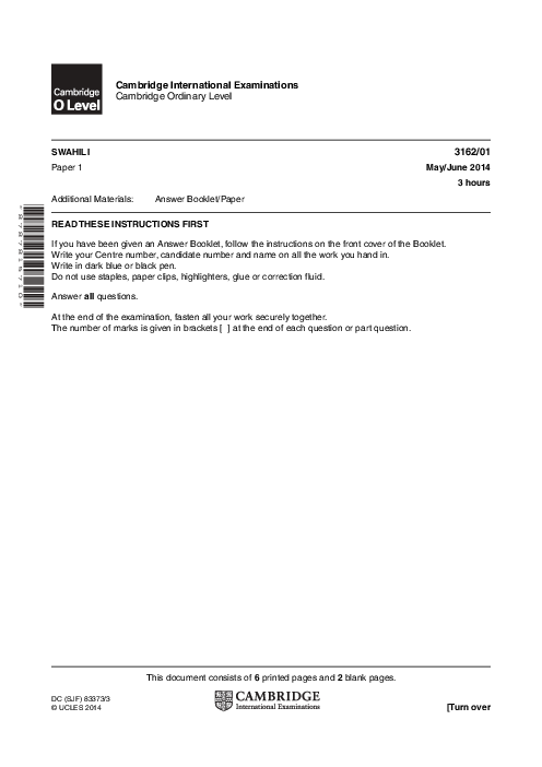 Swahili 3162/01 May June 2015