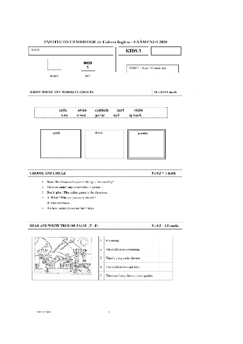 Year 3 English Exam 2020 Answer Included