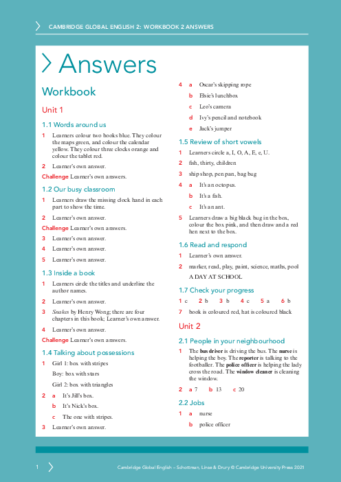 Global English year 2 Workbook Answers | Free PDF