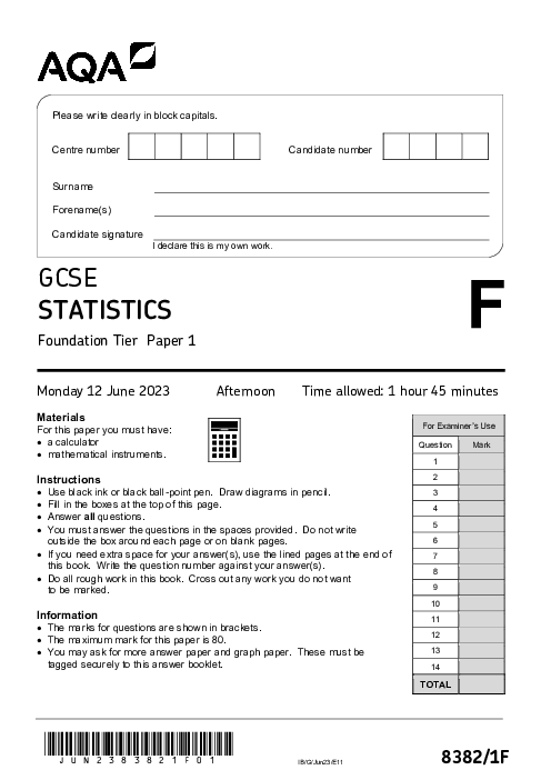 Statistics 8382/1F June 2023