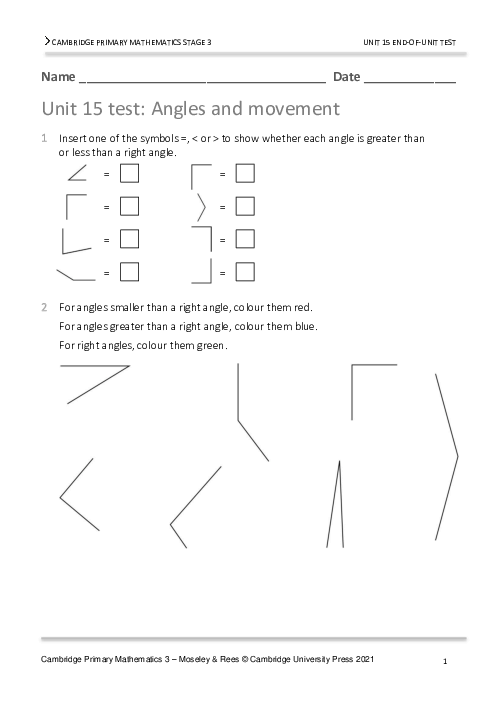 Year 3 Mathematics End of Unit 15 Test - Answers Included