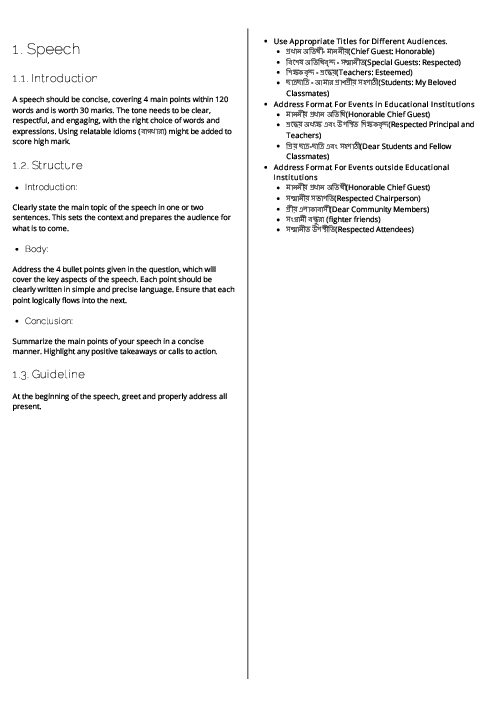 Bengali (3204) Speech Revision Note