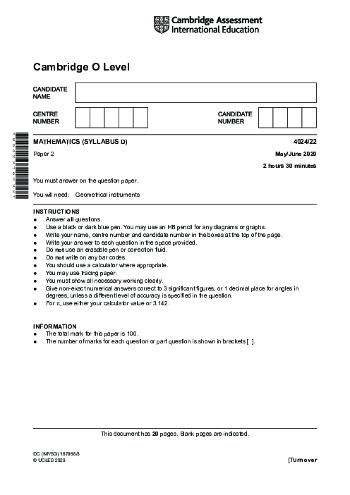 Mathematics Syllabus D 4024/21 May June 2020