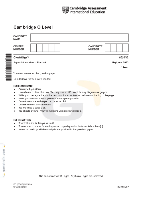 Chemistry 5070/42 May June 2023