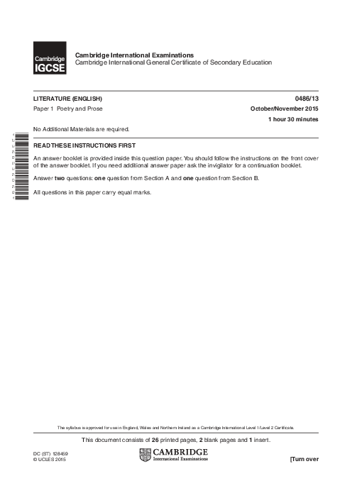 English-Literature 0486/13 Oct Nov 2015