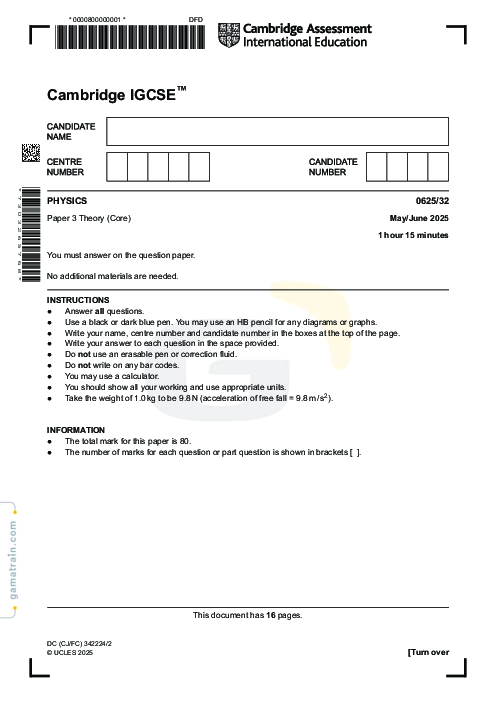 Physics 0625/32 May June 2025