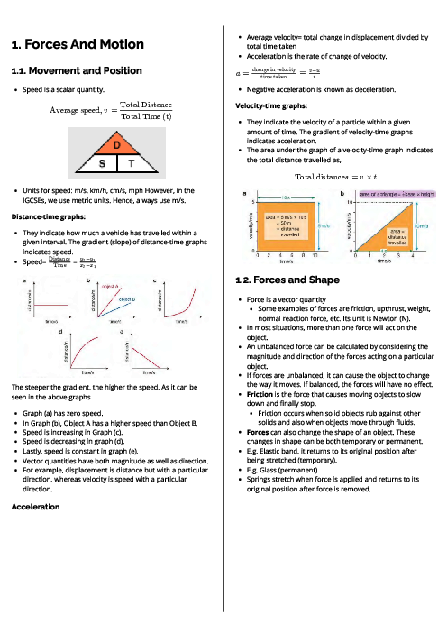  Physics (4PH1) Forces And Motion Revision Note