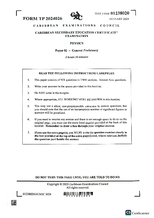 Physics January 2024 Paper 2