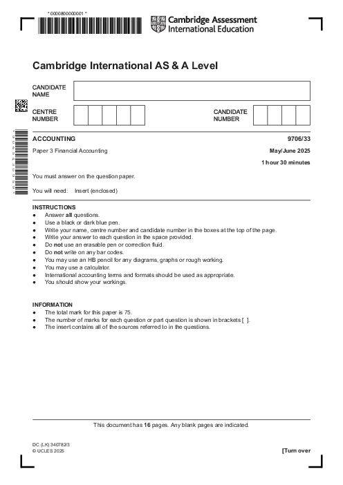 Accounting 9706/33 May June 2025