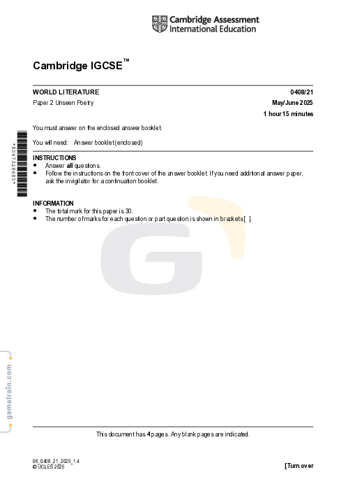 World Literature 0408/21 May June 2025