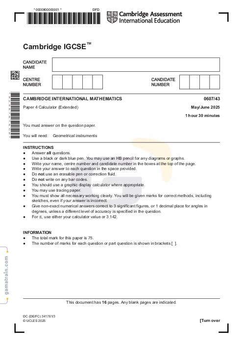 International Mathematics 0607/43 May June 2025
