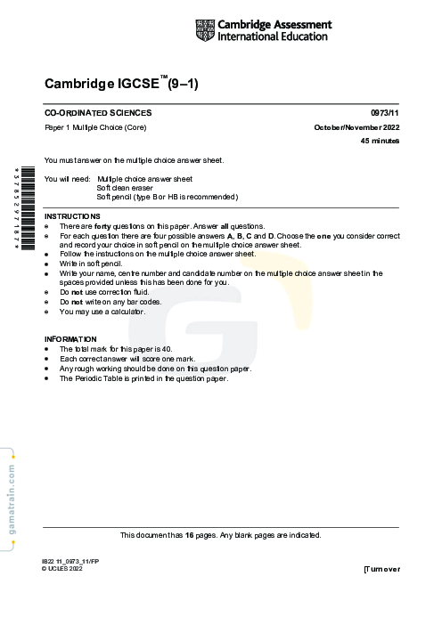 Sciences - Co-ordinated 0973/11 Oct Nov 2022