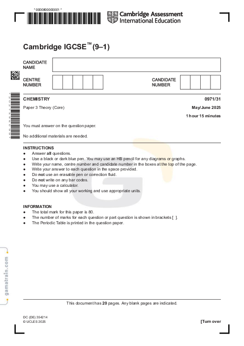Chemistry 0971/31 May June 2025
