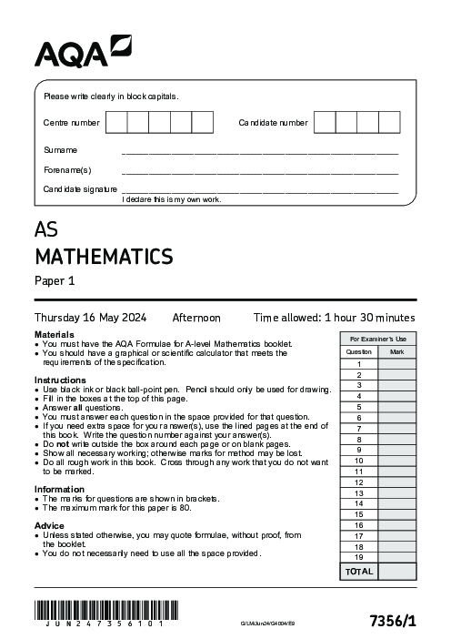 Mathematics 7356/1 June 2024
