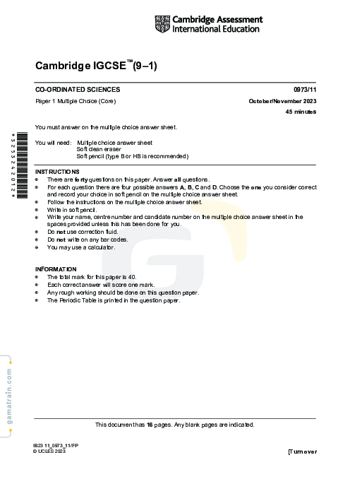 Sciences - Co-ordinated 0973/11 Oct Nov 2023