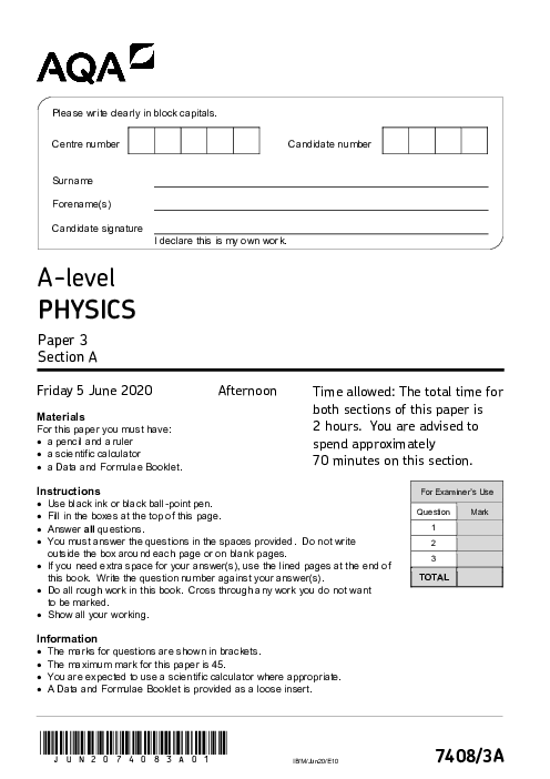 Physics 7408/3A June 2020