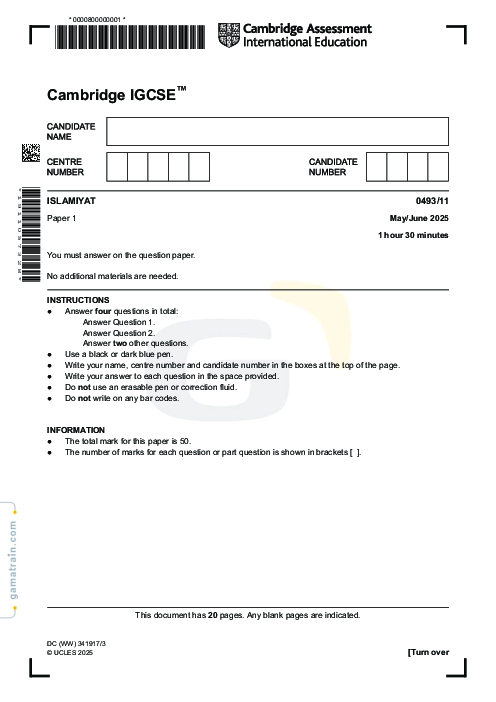 Islamiyat 0493/11 May June 2025