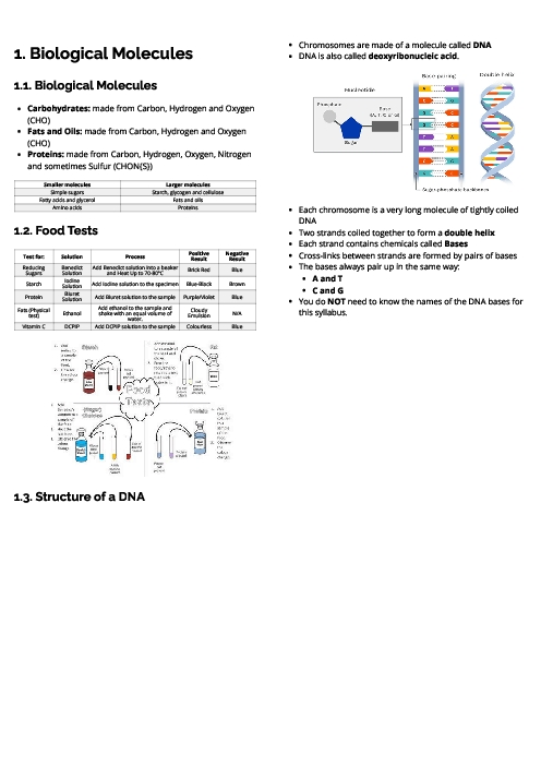 Biology (0610) Biological Molecules Revision Note