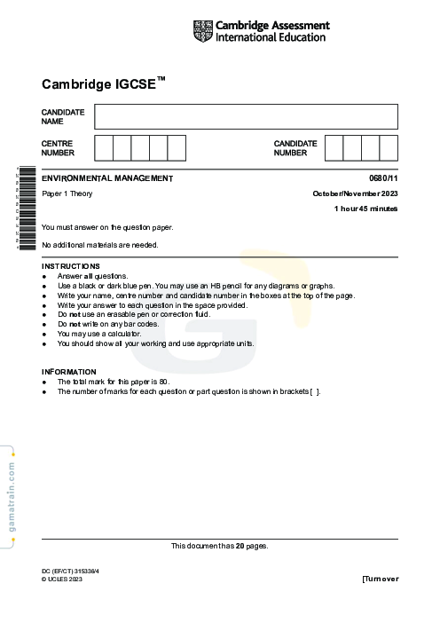 Environmental Management 0680/11 Oct Nov 2023