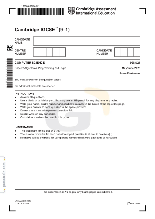 Computer Science 0984/21 May June 2025