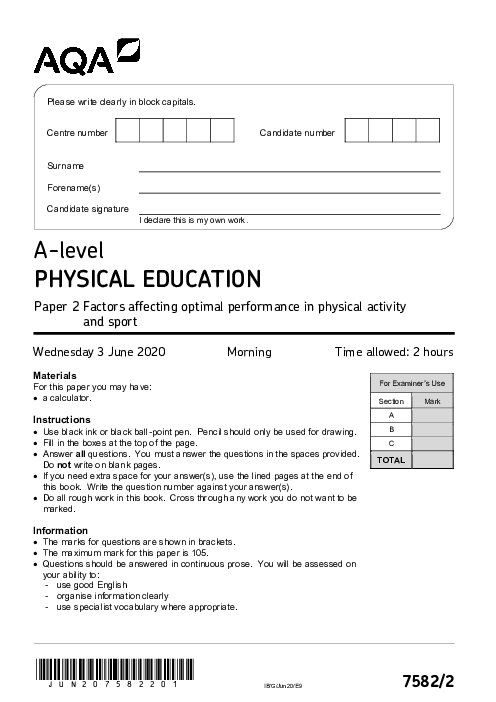Physical Education 7582/2 June 2020