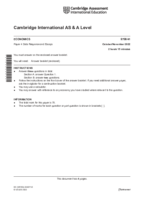 Economics 9708/41 Oct Nov 2022 | Cambridge AS Level Past Papers With Mark Scheme