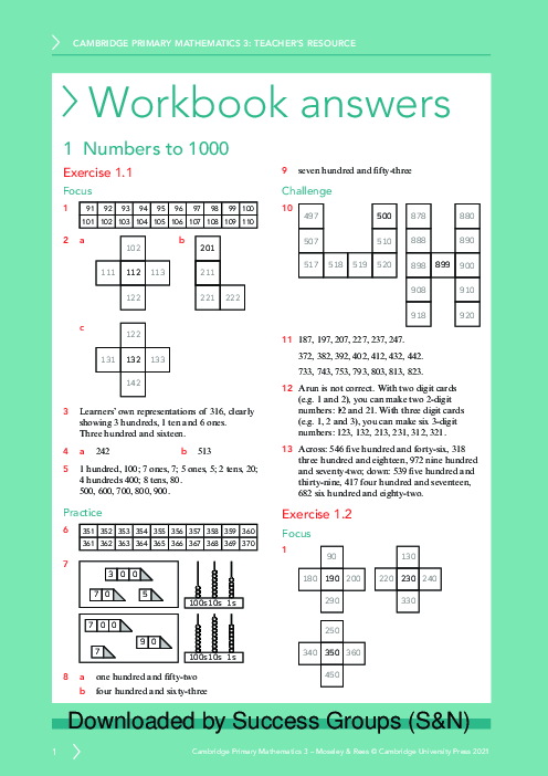 Mathematics year 3 Workbook Answers | Free PDF