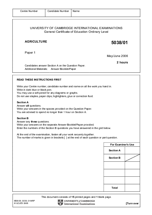 Agriculture 5038/01 May June 2005