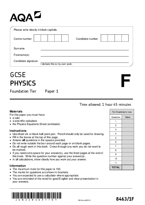 Physics 8463/1F June 2022