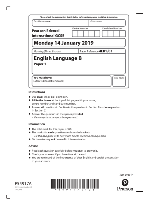 English Language (B) 4EB1/01 January  2019