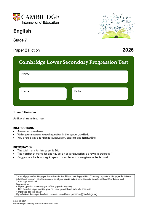Progression Test Stage 7 English 2026 Paper 2 pdf