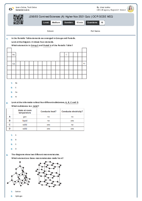 J250/03 Combined Science (A) Foundation Nov 2021 Quiz | OCR GCSE MCQ
