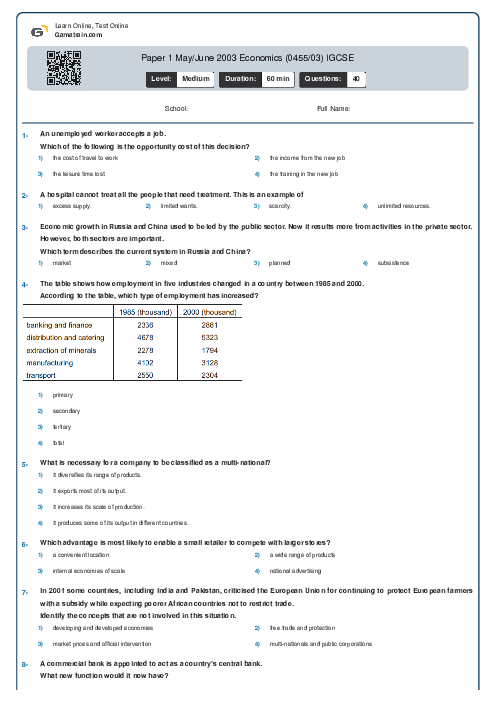 Paper 1 May/June 2003 Economics (0455/03) IGCSE