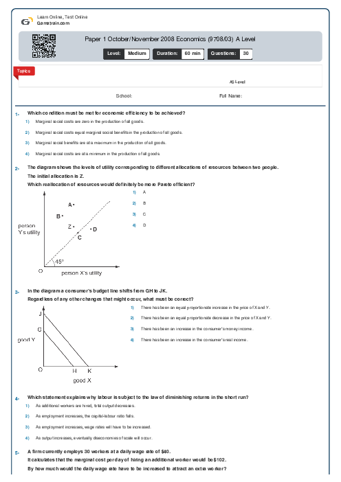 Paper 1 October/November 2008 Economics (9708/03) A Level