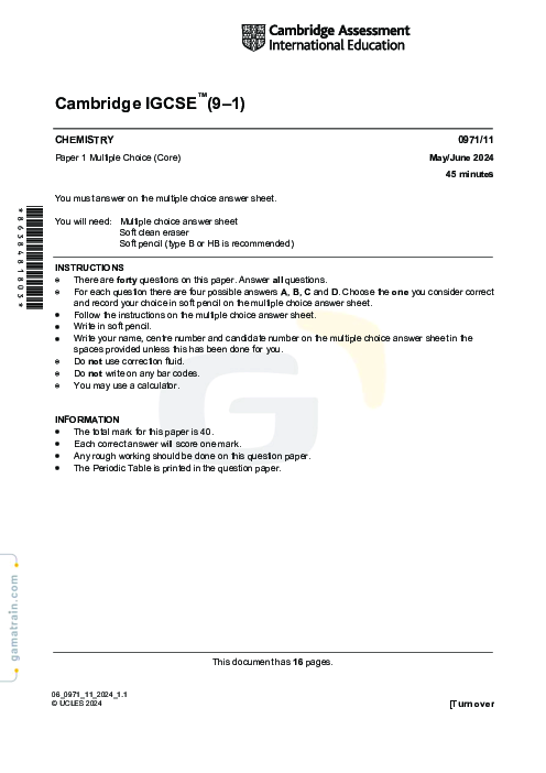 Chemistry 0971/11 May June 2024