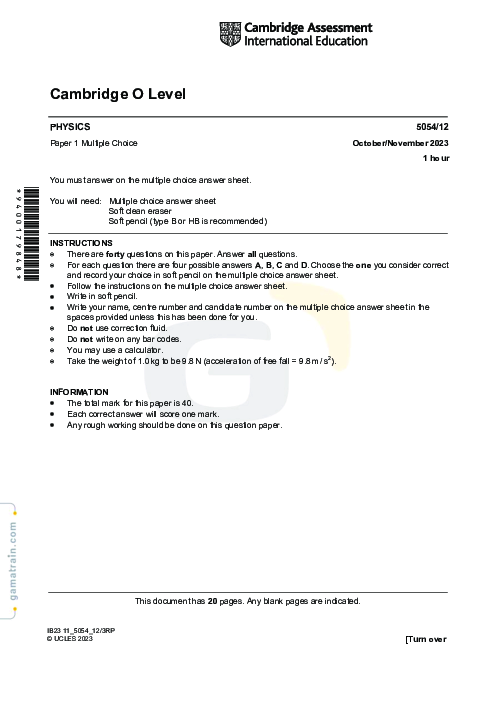 Physics 5054/12 Oct Nov 2023