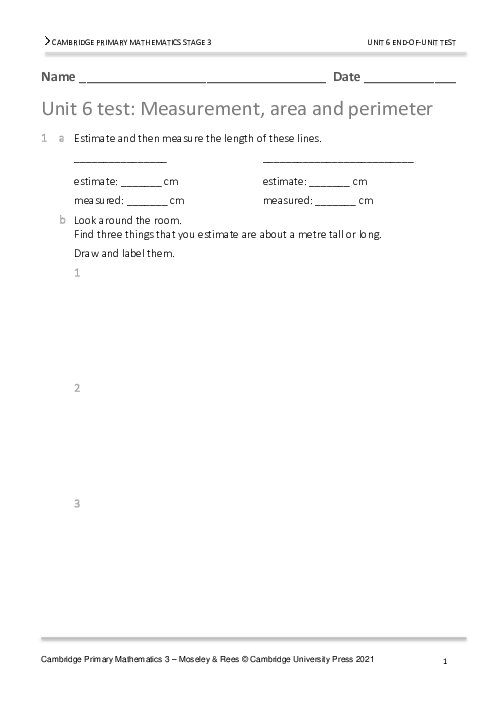 Year 3 Mathematics End of Unit 6 Test - Answers Included
