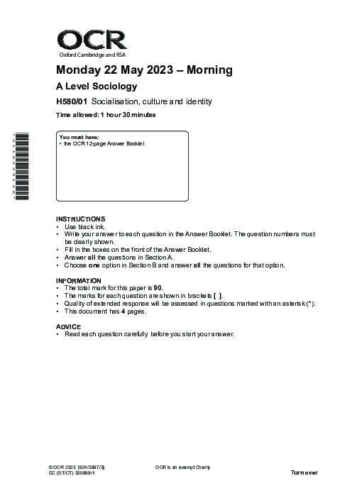 Sociology H580/01 June  2023
