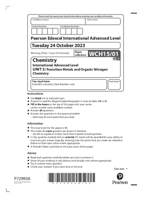 Chemistry WCH15/01 October 2023