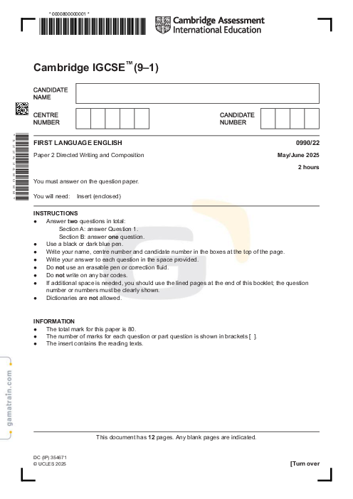 English First Language 0990/22 May June 2025