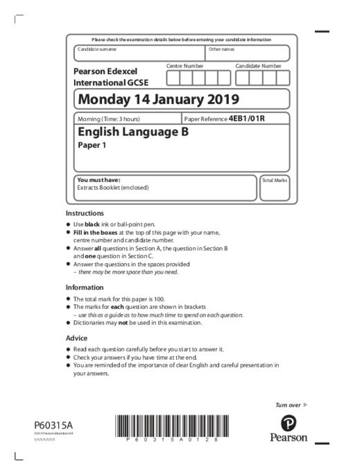 English Language (B) 4EB1/01R January  2019