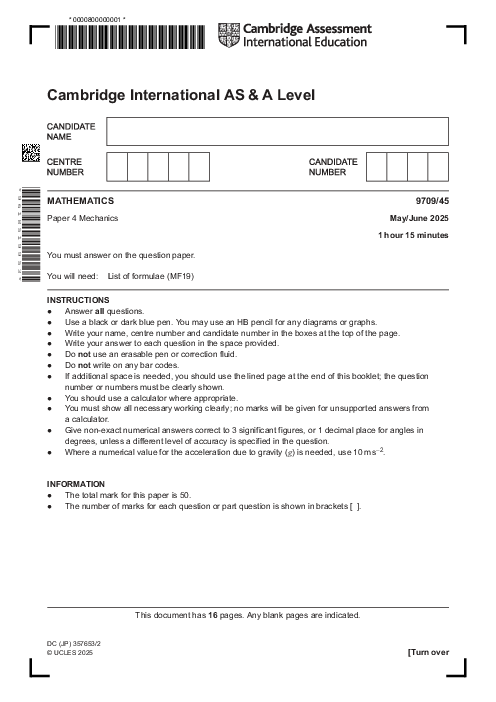 Mathematics 9709,45 May June 2025