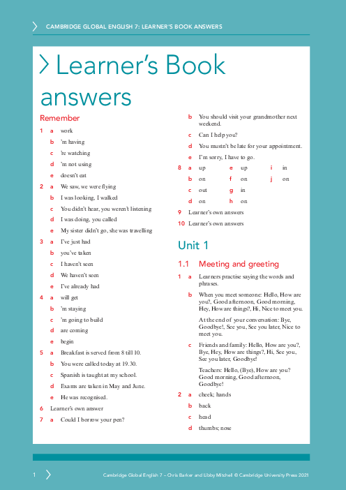 Global English 7 , Learner′s Book Answers Lower Secondary Checkpoint | PDF 