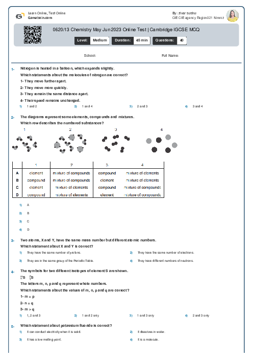 0620/13 Chemistry May Jun 2023 Online Test | Cambridge IGCSE MCQ