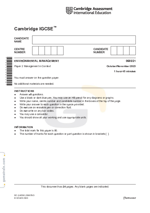 Environmental Management 0680/21 Oct Nov 2023