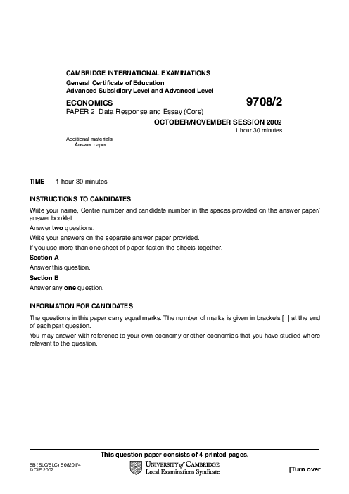 Paper 4, May June 2002 | Cambridge AS - A Level Economics (9708) Past Papers