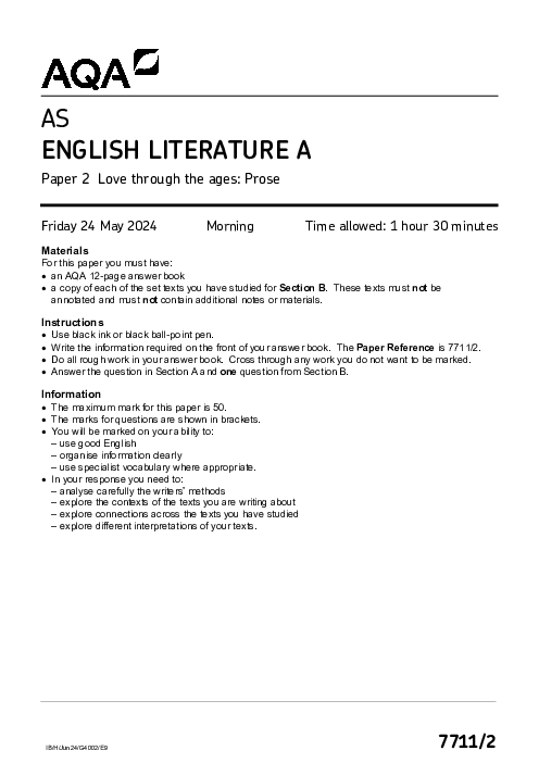 English Literature (A) 7711/2 June 2024