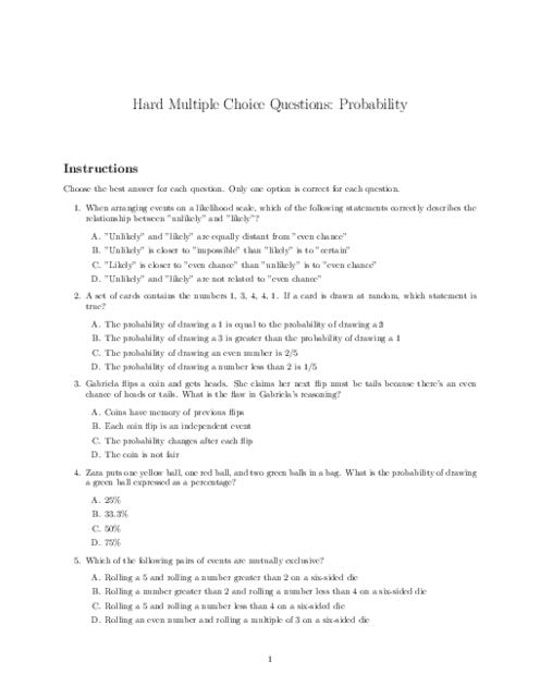 Mathematics 6 | Probability - Topical Quiz