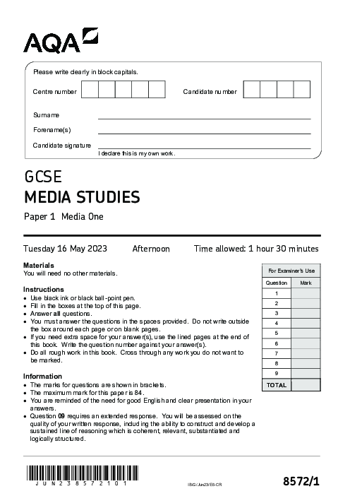 Media Studies 8572/1 June 2023